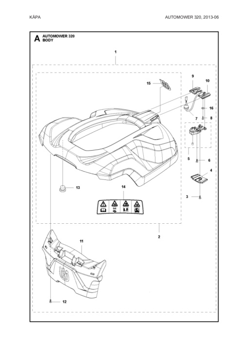 Gehäuse, kpl AM 320 in der Gruppe Ersatzteile Mähroboter / Ersatzteile Husqvarna Automower® 320 / Automower 320 - 2014 bei GPLSHOP (5807663-02)