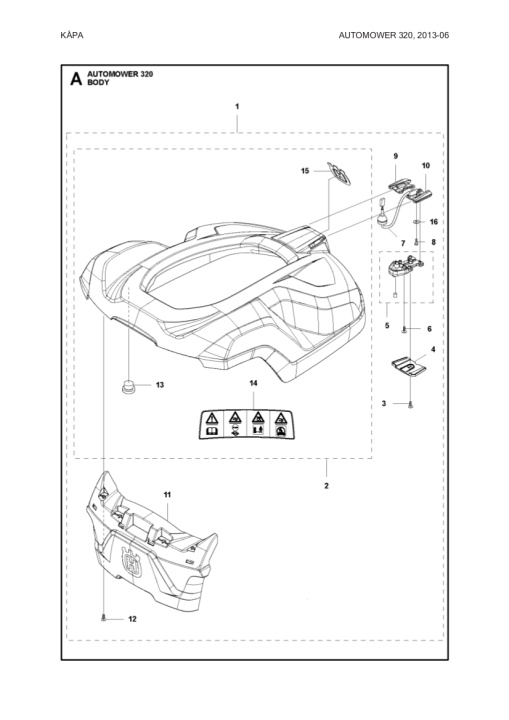 Gehäuse, kpl AM 320 in der Gruppe Ersatzteile Roboter Rasenmäher / Ersatzteile Husqvarna Automower® 320 / Automower 320 - 2014 bei GPLSHOP (5807663-02)