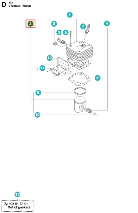 Kolben 50mm Husqvarna 371XP, 372XP