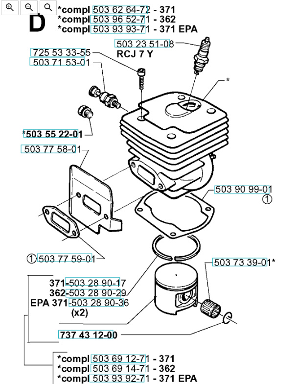 Zylinder Husqvarna 362XP, 371XP