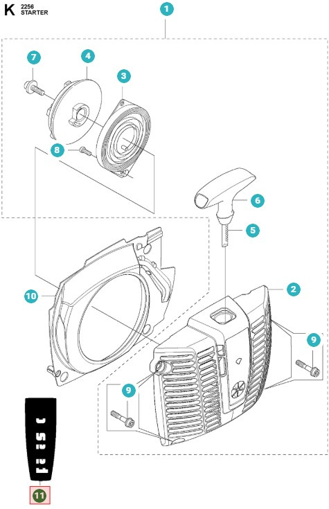 Aufkleber Starter Jonsered CC2245, FC2245, FC2255, FC2256