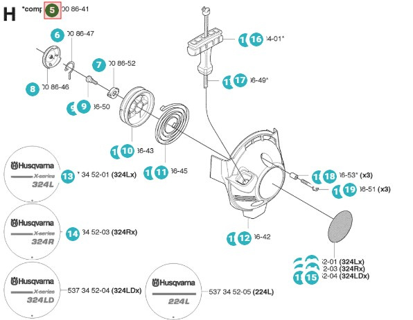 Startereinheit Husqvarna 324RX, 524R, 524LK