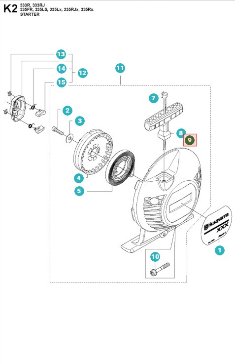 Startereinheit Husqvarna 335FR, 335RX, 535RXT, 535FBX