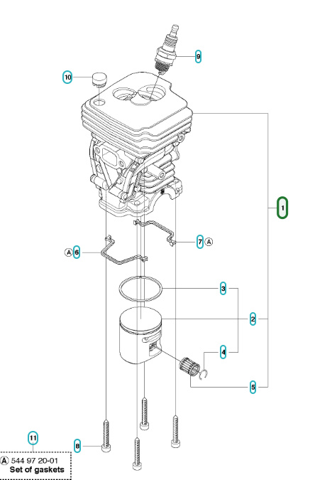 Zylinder Husqvarna 450, 450 Rancher, CS2250S