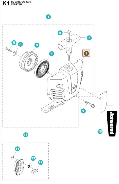 Startergehäuse Jonsered GC2236, BC2235, CC2235, CC2236