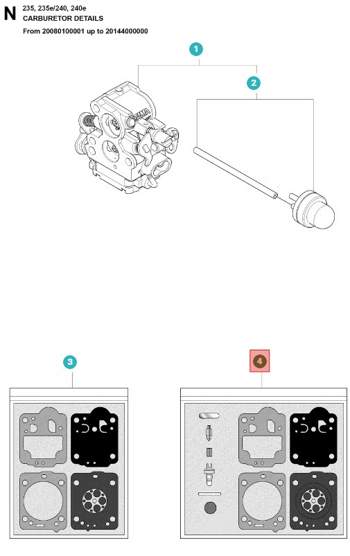 Vergaser-Reparatursatz Husqvarna 240, CS2234