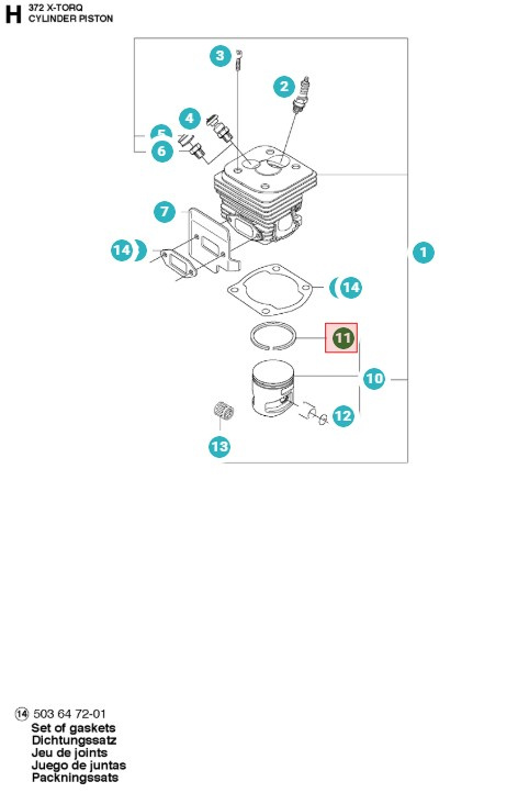 Kolbenring 50mm Husqvarna 371XP, 372XP, CS2172, CS2166
